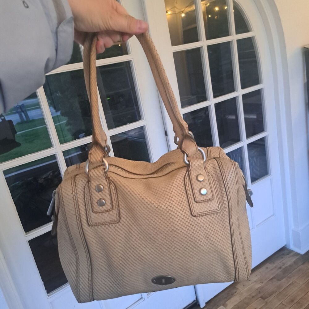 Vintage FOSSIL LEATHER Y2k Satchel MARLOW Shoulder Tote Shoulder Bowler Bag Tan